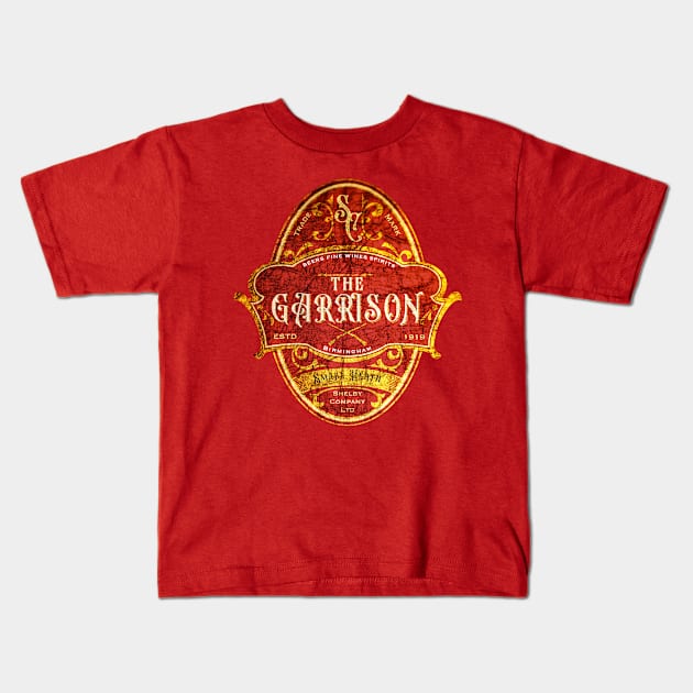 The Garrison Pub Emblem Design Red and Gold Kids T-Shirt by ScienceNStuffStudio